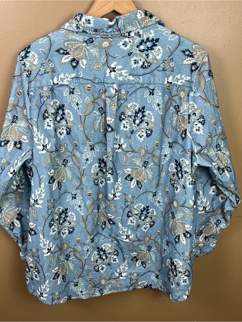 Soft Surroundings Stretch Corduroy Long Sleeve Big Shirt Blue Floral 2XL - Picture 5 of 11